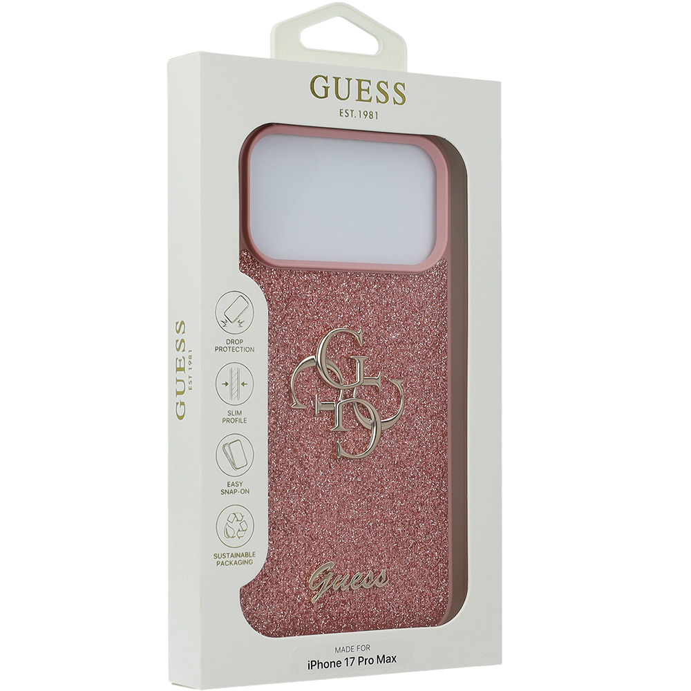Etui Guess Fixed Glitter Big 4G do iPhone 17 Pro Max, różowo-brokatowe